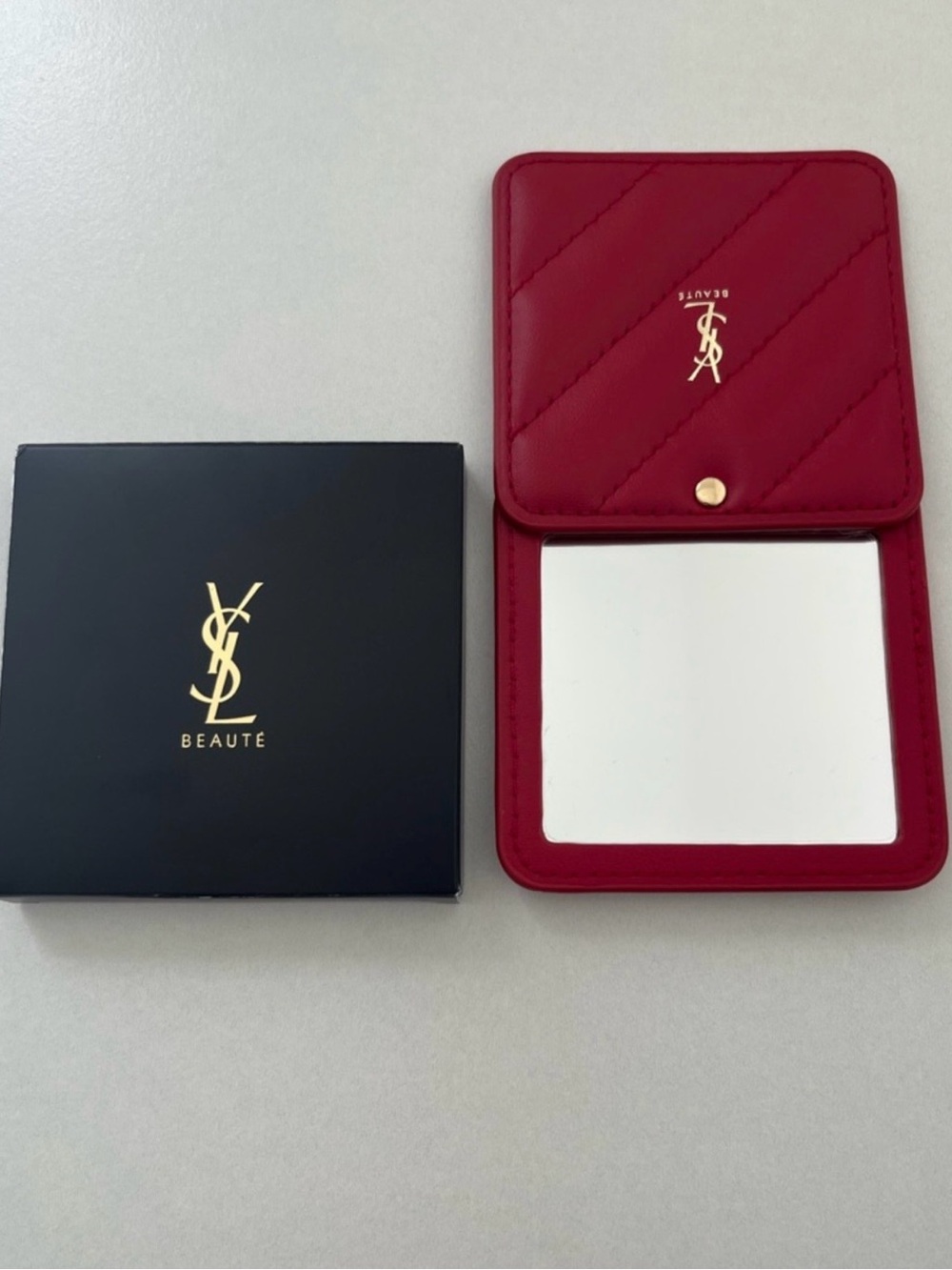 Yves Saint Laurent Quilted Red Compact Mirror with Gold Logo